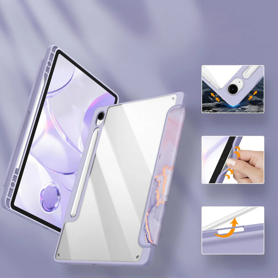 Etui do Samsung Galaxy Tab S10 FE+ Plus, Smartcase Hybrid, z miejscem na rysik, Marble fioletowe