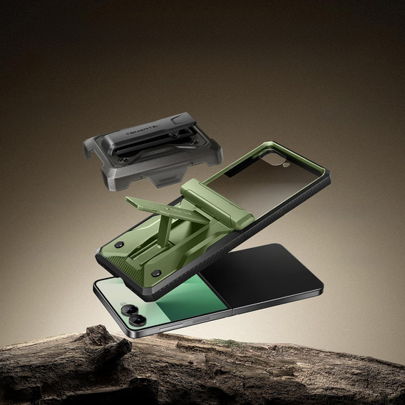 Etui do Samsung Galaxy Z Flip 7, Tongate MECH z klipsem, zielone