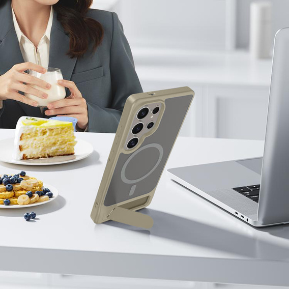 Etui do Samsung Galaxy S25 Ultra, Kickstand Matt Case, do MagSafe, szare