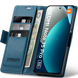 Etui do Xiaomi Redmi Note 15 Pro 5G, ERBORD Glossy Litchi, portfel z klapką, niebieskie
