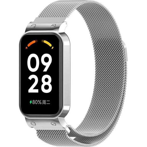 Bransoleta Milanese do Xiaomi Redmi Smart Band 2 / Xiaomi Smart Mi Band 8 Active, Srebrna