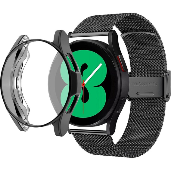 Bransoleta Milanese + Etui z osłoną na ekran do Samsung Galaxy Watch 4 44mm, Czarny