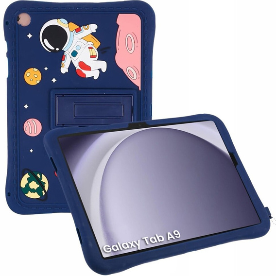 Etui silikonowe dla dzieci do Samsung Galaxy Tab A9 T220 X110 / X117, z podstawką, Astronauta, Granatowe