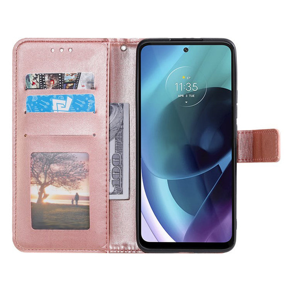 Etui z klapką do Motorola Moto G71 5G, Mandala, różowe