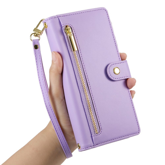 Etui z klapką do iPhone 16 Plus, Wallet Zipper Pocket, fioletowe