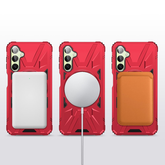 Etui do MagSafe do Samsung Galaxy A54 5G, pancerne z podstawką i blaszką do uchwytu, czerwone