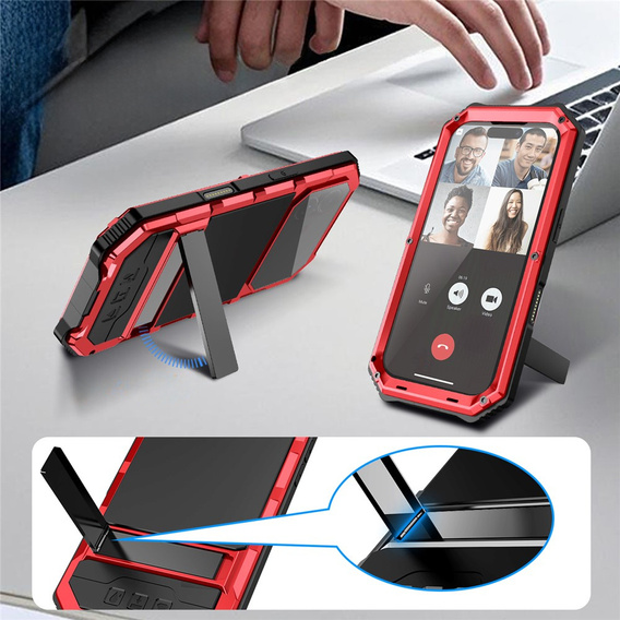 Etui pancerne do iPhone 17, R-JUST, z podstawką, czerwone