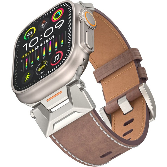 Pasek skórzany do Apple Watch 1/2/3/4/5/6/7/8/9/SE/Ultra/Ultra 2 42/44/45/49MM, Kawowy