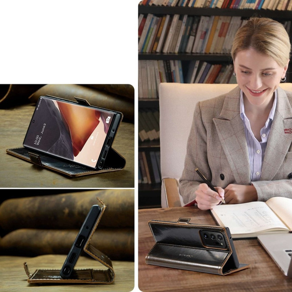 Etui z klapką CASEME do Samsung Galaxy Note 20 Ultra, Waxy Textured, kawowe
