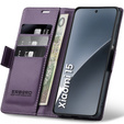 Etui do Xiaomi 15, ERBORD Glossy Litchi, portfel z klapką, fioletowe