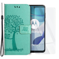 Zestaw Etui z klapką do Motorola Moto G53 / G23 / G13, Drzewo, zielone + szkło