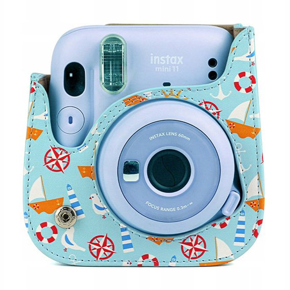 Etui do Fujifilm Instax Mini 11, skórzany pokrowiec z paskiem, statki / ptaki