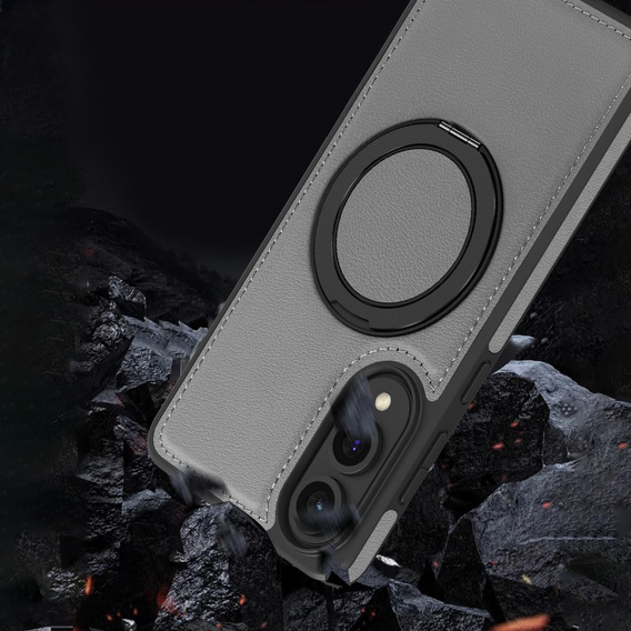 Etui  do Samsung Galaxy S25 Edge, magnetyczne z obrotowym pierścieniem – szare