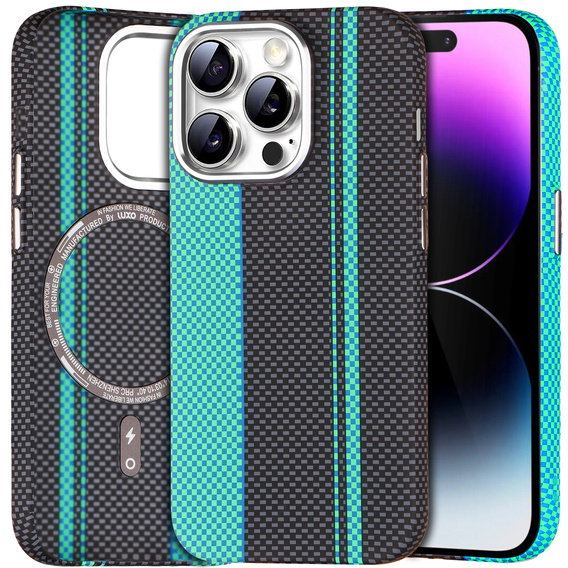 Etui do iPhone 14 Pro Max, Carbon Fiber MagSafe, czarne / niebieskie