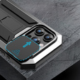 Etui do iPhone 15 Pro Max, R-JUST CamShield Slide, pancerne, srebrne / czarne