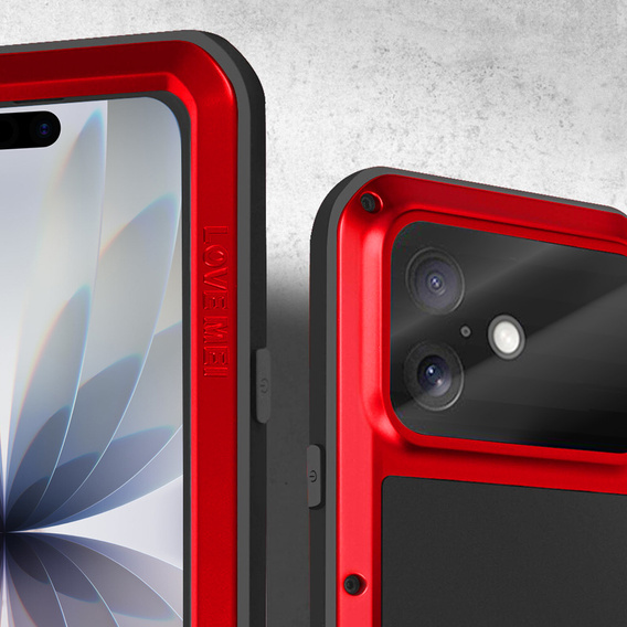 Etui Love Mei do iPhone 17, pancerne ze szkłem, czerwone