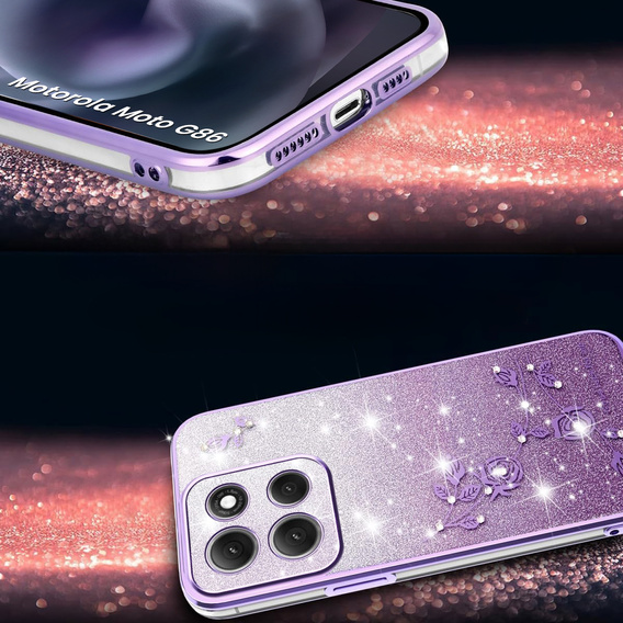 Etui do Motorola Moto G86 5G, Glitter Flower, fioletowe
