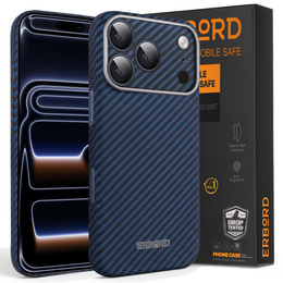 Etui do iPhone 17 Pro, ERBORD Full Kevlar, do MagSafe, niebieskie