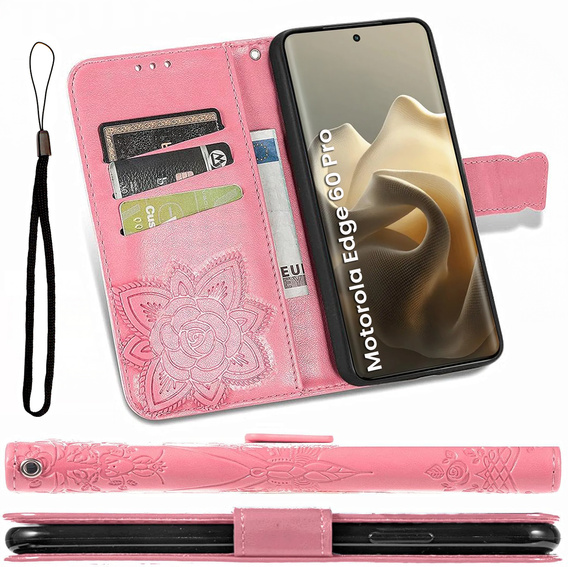 Etui z klapką do Motorola Edge 60 Pro, Butterfly - różowe