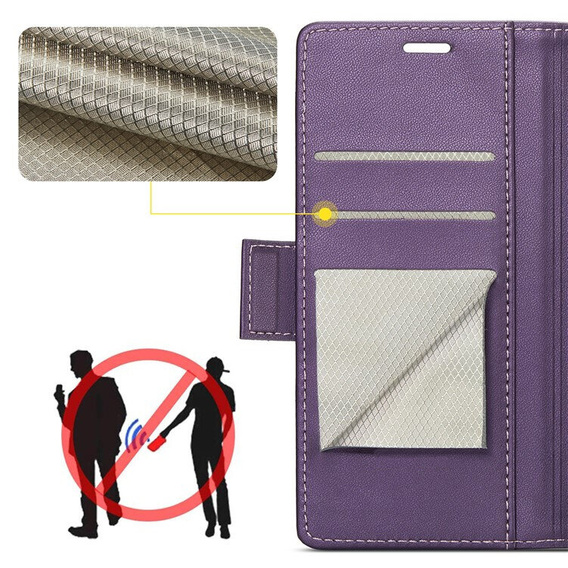 Etui do Xiaomi 14T Pro, ERBORD Glossy Litchi, portfel z klapką, fioletowe