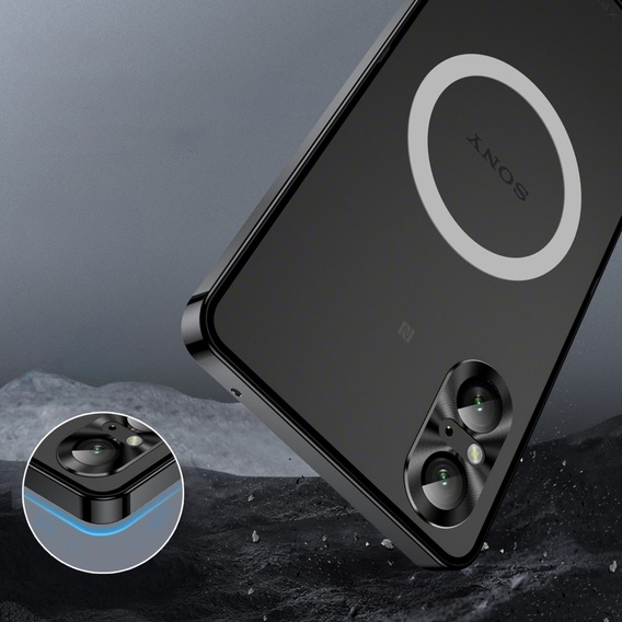 Etui z ochroną aparatu do Sony Xperia 5 V, CamShield MagSafe, przezroczyste / czarne