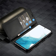 Etui z klapką do Samsung Galaxy A17 5G, LC.IMEEKE, z teksturą karbonu, czarne