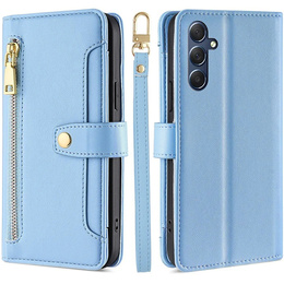 Etui z klapką do Samsung Galaxy S24 FE, Wallet Zipper Pocket, niebieskie