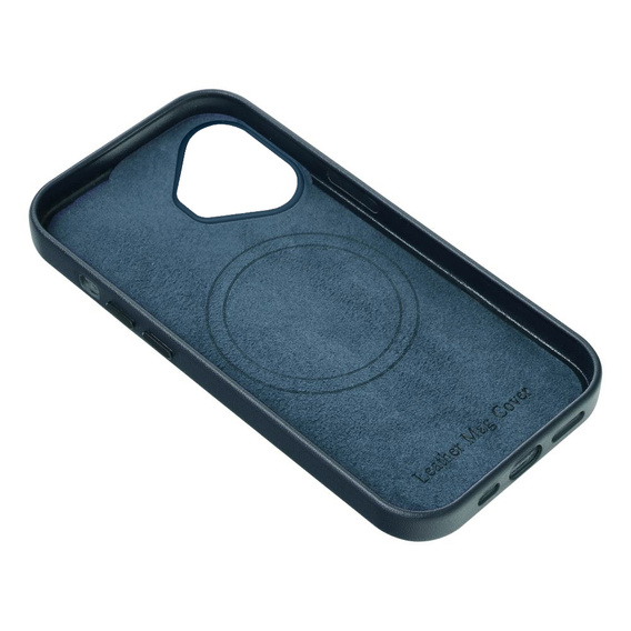 Skórzane Etui do MagSafe do iPhone 16, niebieskie + Szkło Hartowane 9H