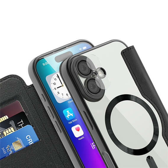 Etui z klapką do iPhone 17, RFID Wallet MagSafe z ochroną aparatu, czarne