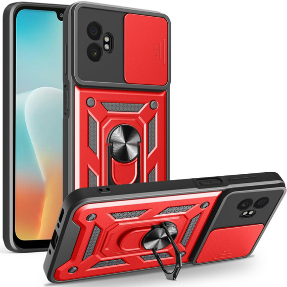 Etui z podstawką i przesłoną aparatu do Samsung Galaxy Xcover 7 Pro – czerwone, pancerne, z ochroną kamery