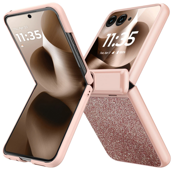 Etui do Motorola Razr 60 Ultra – Glitter PC Case ze szkłem i podstawką - różowe rose gold