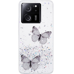 Etui do Xiaomi 13T / 13T Pro, Glitter Butterfly, białe