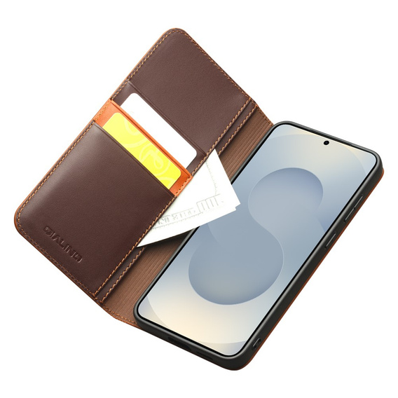 Skórzane etui portfelowe z funkcją podstawki do Samsung Galaxy S25 Edge – elegancja i funkcjonalność - brązowe