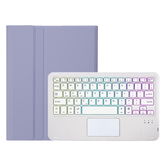 Etui z podświetlaną klawiaturą bluetooth touchpad do iPad 11" 2025 A16 (11 gen.) / iPad 10.9" 2022 (10 gen.), fioletowe