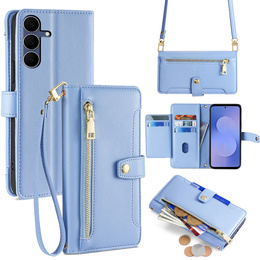 Etui z klapką do Samsung Galaxy S25 FE, Wallet Zipper Pocket, niebieskie