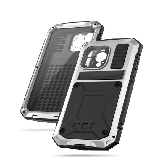 Etui do iPhone 15 Pro, R-JUST, pancerne, srebrne / czarne