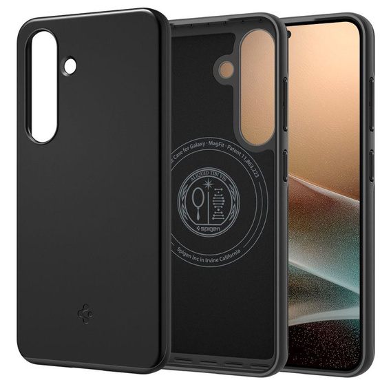 Etui Spigen do Samsung Galaxy S25, Thin Fit Mag, czarne + Szkło hartowane 9H