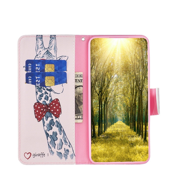 Etui z klapką do Motorola Moto G53 5G / G23 / G13, Wallet, Giraffe różowe