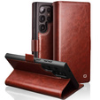 Etui z klapką do Samsung Galaxy S25 Ultra, QIALINO Leather Wallet, ciemnobrązowe