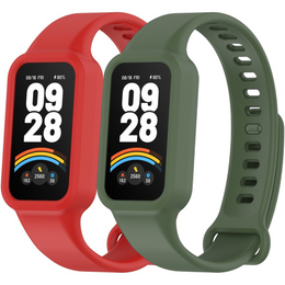 2x Pasek Silikonowy do Xiaomi Smart Band 9 Active / Xiaomi Redmi Band 3, Czerwony, Zielony