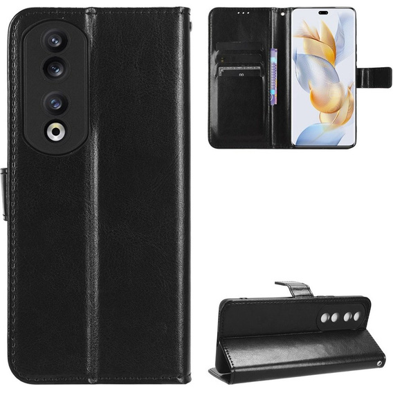 Etui z klapką do Honor 90, Crazy Horse Wallet, czarne