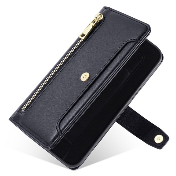 Etui z klapką do iPhone 17, Wallet Zipper Pocket, czarne
