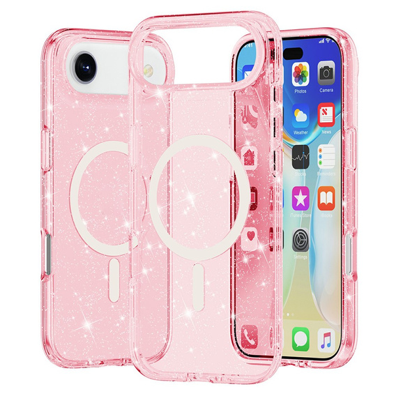 Etui do iPhone Air, do MagSafe, brokatowe, półprzezroczyste różowe