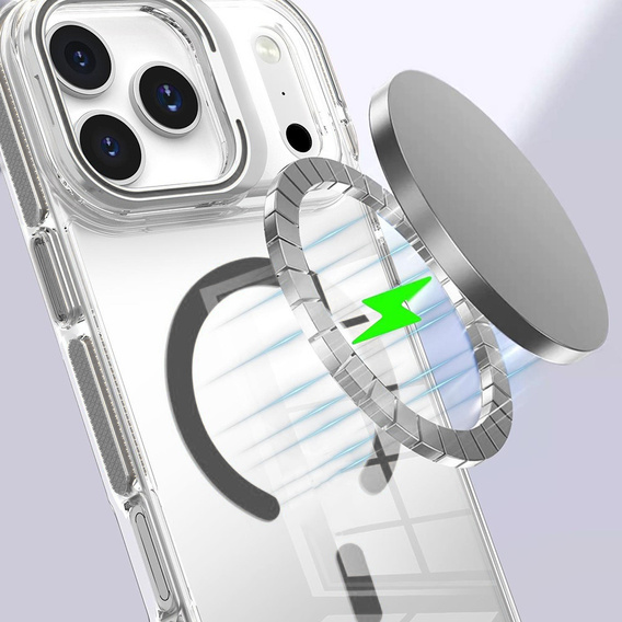 Etui do iPhone 17 Pro Max, do MagSafe, z podstawką, przezroczyste z szarymi akcentami