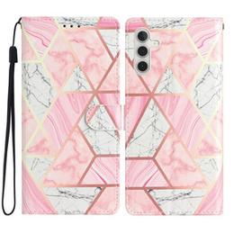 Etui z klapką do Samsung Galaxy A25 5G, Wallet Marble, różowe + szkło 9H