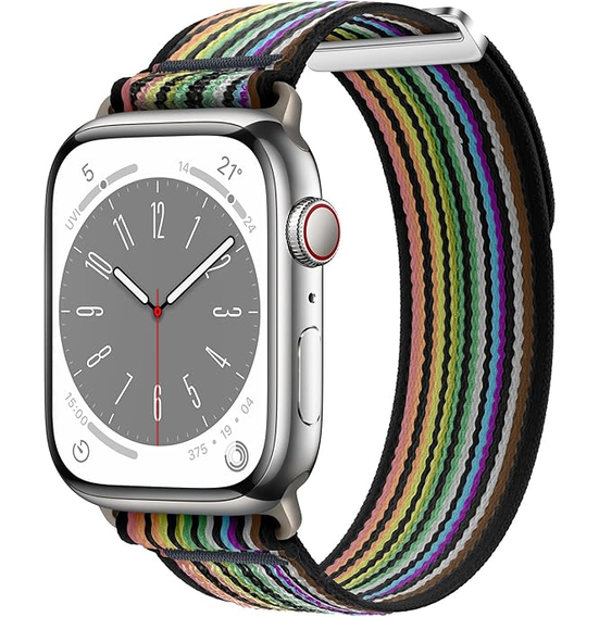 Pasek Nylonowy do Apple Watch 1/2/3/4/5/6/7/8/9/10/11/SE Ultra 1/2/3 42/44/45/46/49mm, Tęczowy