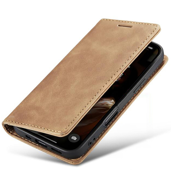 Etui do iPhone 17 Pro Max, ERBORD Vintage portfel z klapką, kawowe