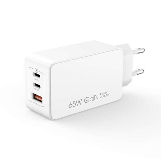 XO CE13 Ładowarka sieciowa, 2x USB-C 1x USB-A, 65W + kabel USB-C - USB-C, biała