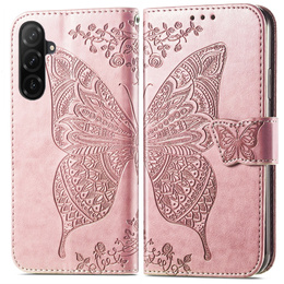 Etui z klapką do Samsung Galaxy A26 5G, Butterfly, różowe rose gold