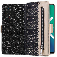 Etui z klapką do Xiaomi Redmi Note 11 4G / Note 11S 4G, Wallet Pocket Zipper Lace, czarne